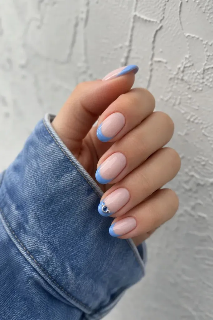 Summer French Nails 2026 Periwinkle French With Tiny Gem Accent
