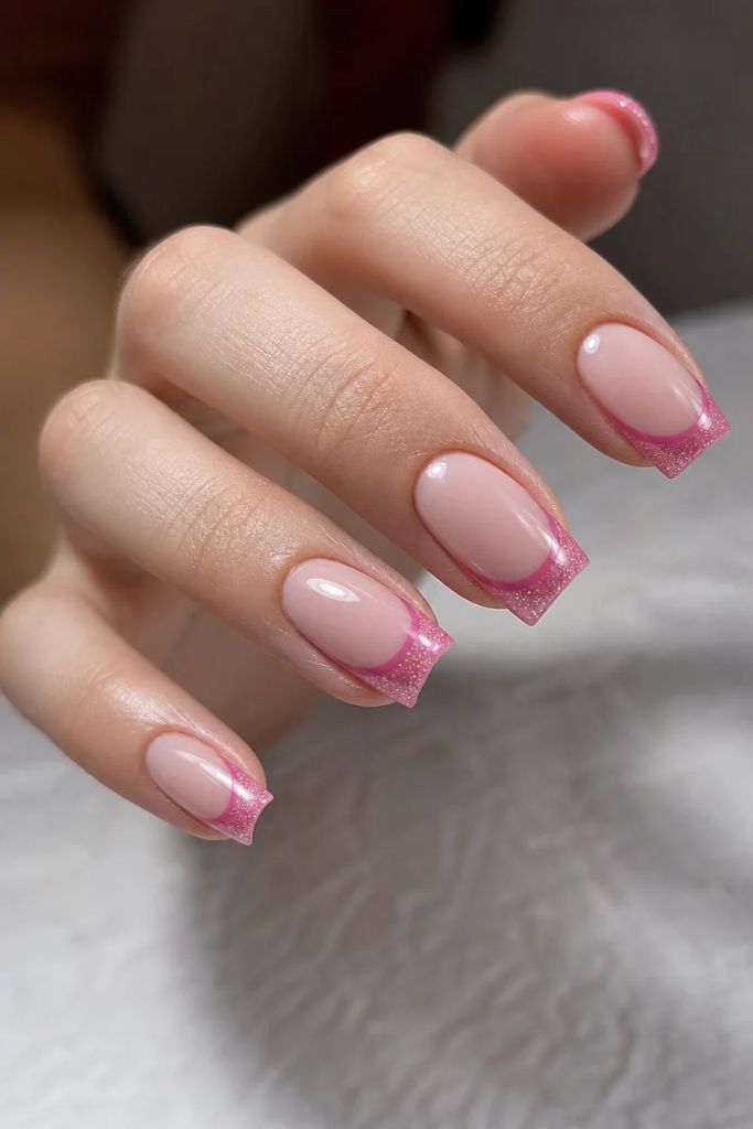 Summer French Nails 2026 Pink Glitter French Tips That Catch Every Light