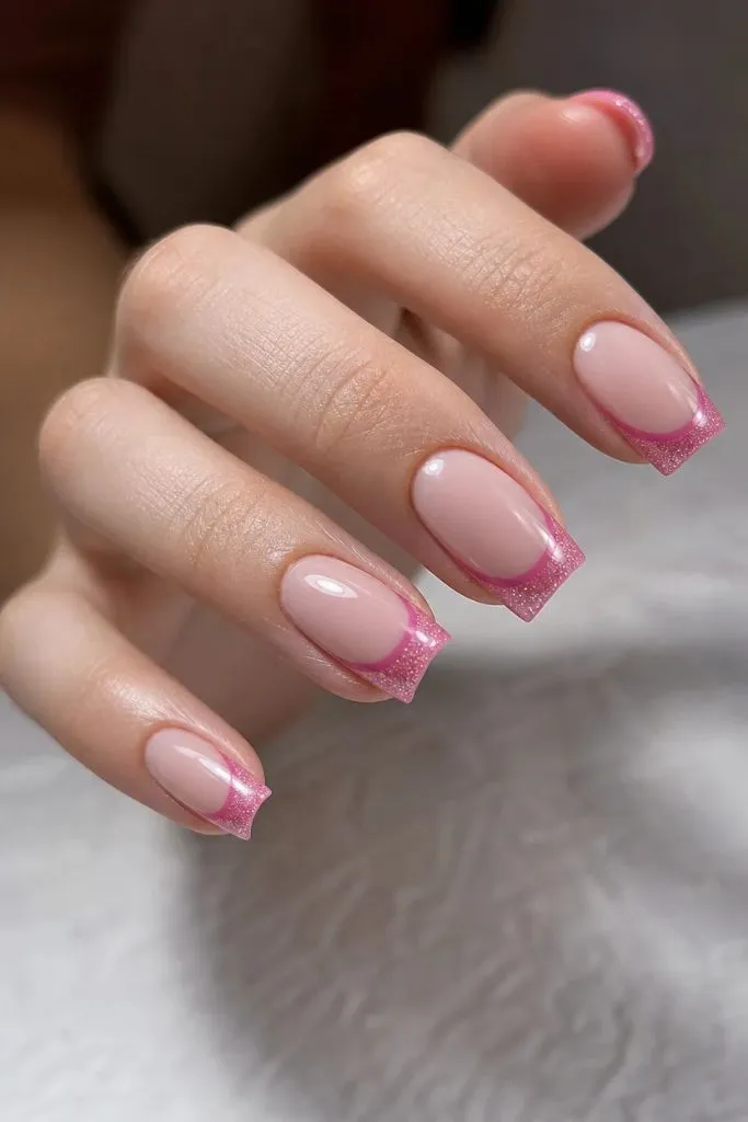 Summer French Nails 2026 Pink Glitter French Tips That Catch Every Light