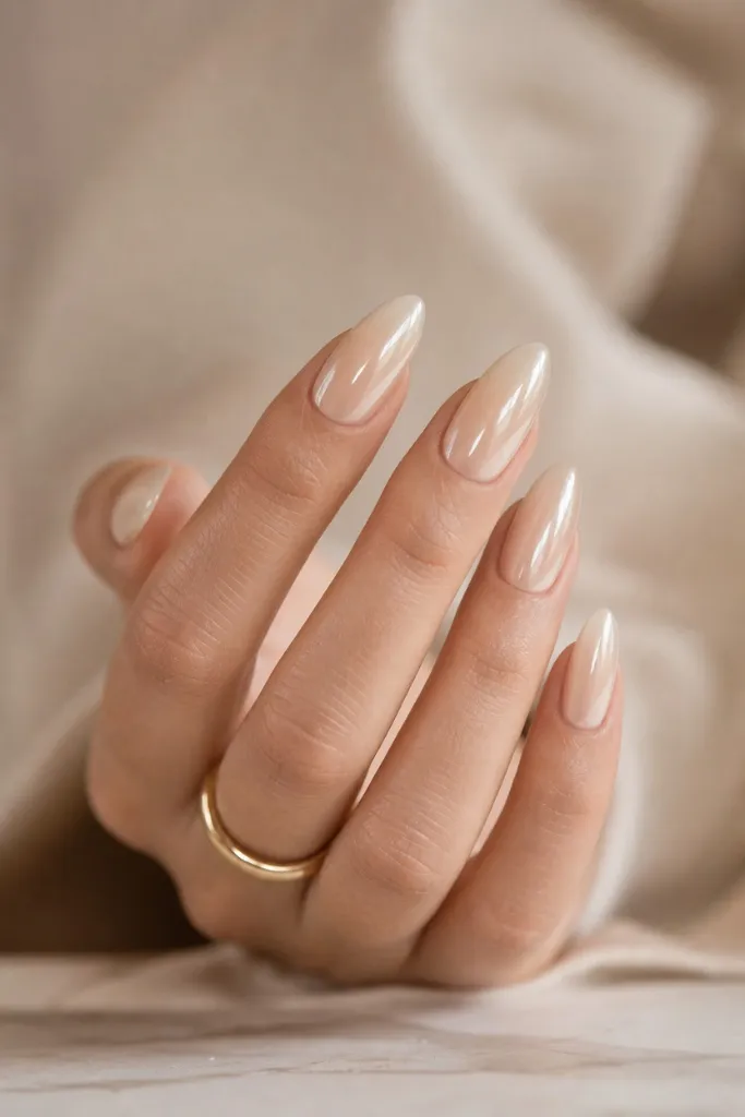 Summer Nails Inspo 2026 Glazed Pearl Almond Nails With That Effortless Glow