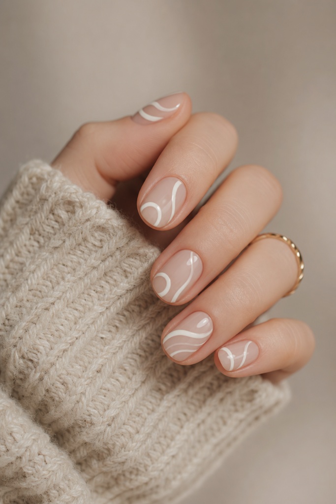 Short Summer Nails 2026 Inspo Nude Swirl Art That Whispers Instead of Shouts
