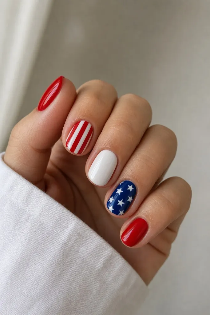 Patriotic Nails for 2026 Mix-and-Match Americana With Short Round Nails