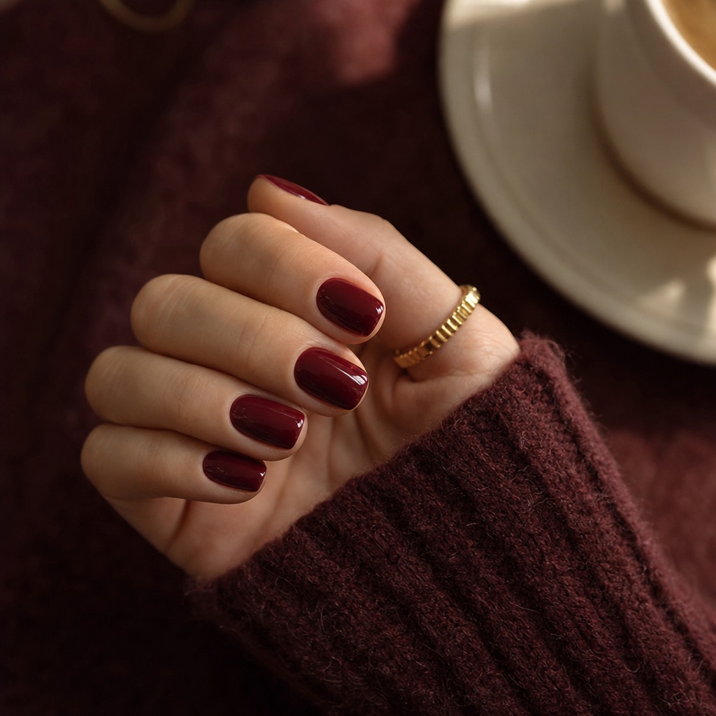 Short Summer Nails 2026 Inspo Deep Burgundy Gloss for Hot Summer Nights