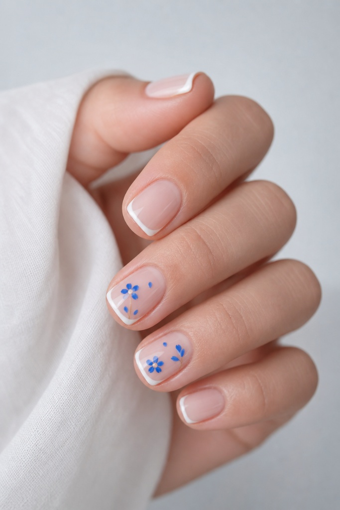 Summer Nails Inspo 2026 Dainty Blue Wildflower French Tips That Feel Like a Garden Party