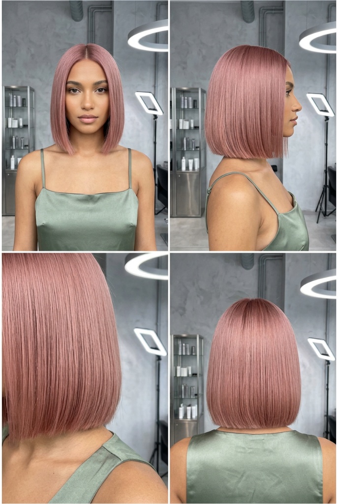 Dusty Rose Satin Blunt Bob
