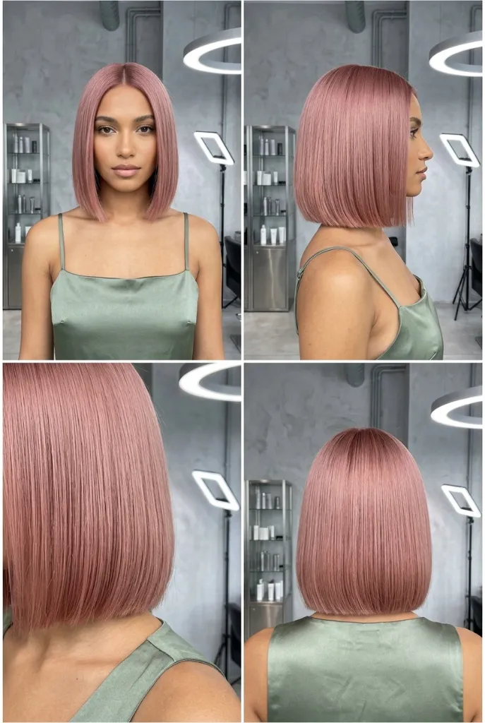 Dusty Rose Satin Blunt Bob