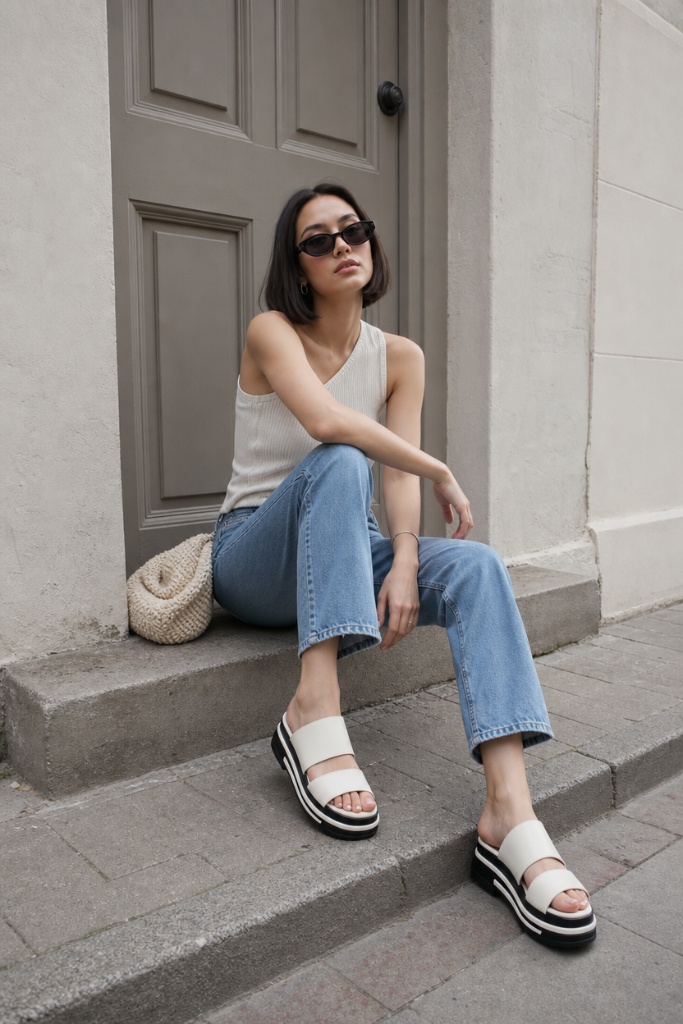 Summer Flip-Flops for Women 2026 White And Black Striped Platform Slides For Bold Days