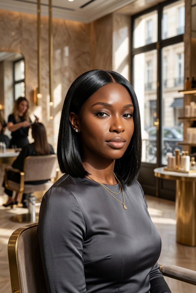 Sleek Black Shoulder-Length Bob