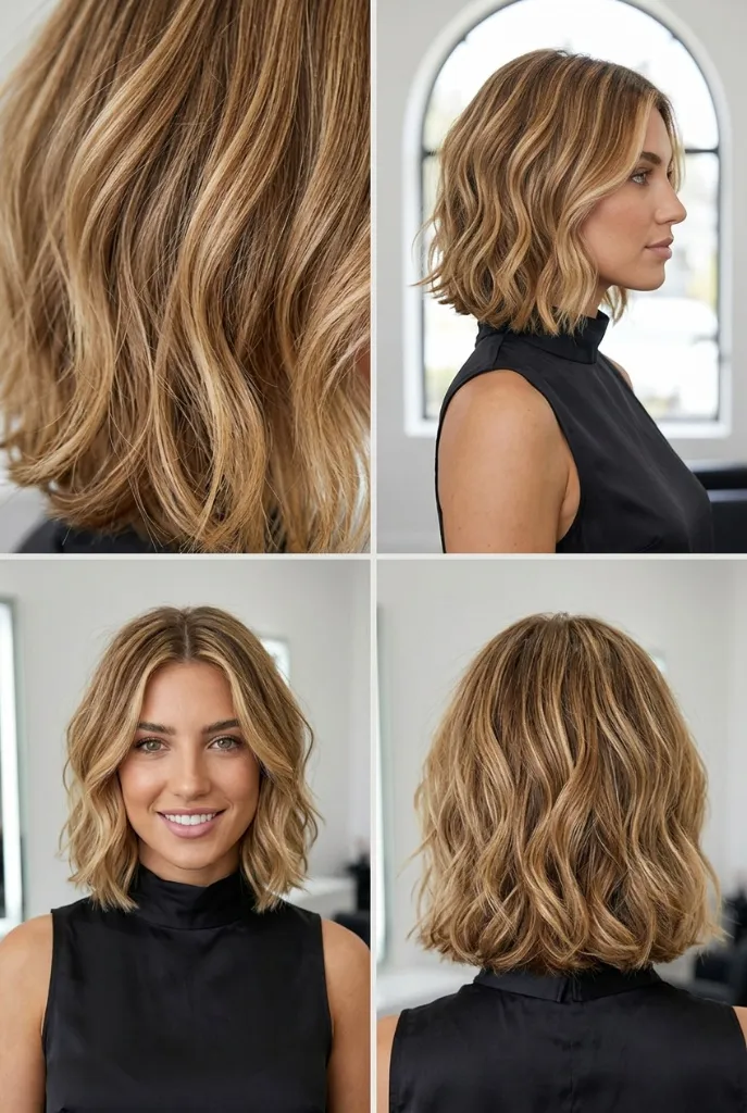 Golden Caramel Waves Bob