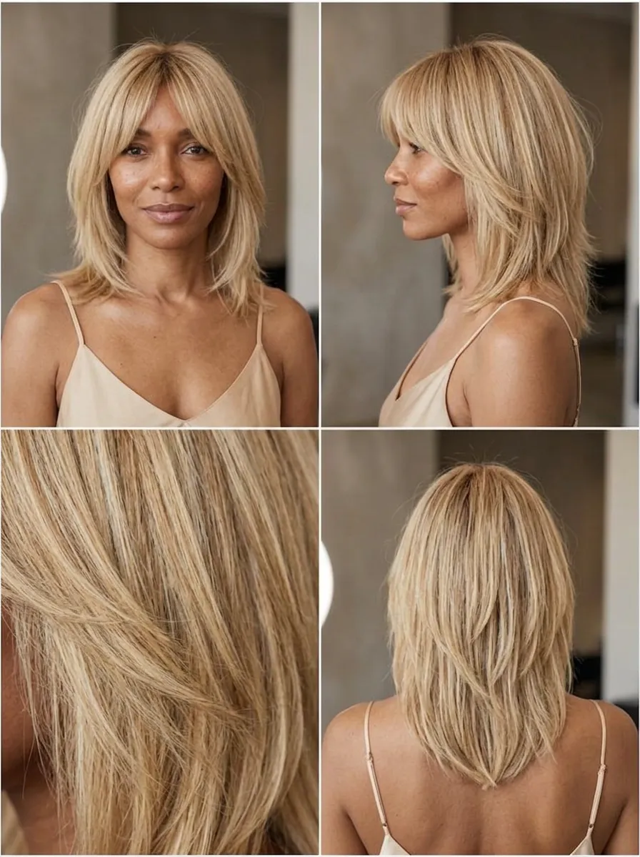 Feathered brunette bixie with lifted crown, soft side sweep, and rounded short shape for a chic summer 2026 haircut for women over 40