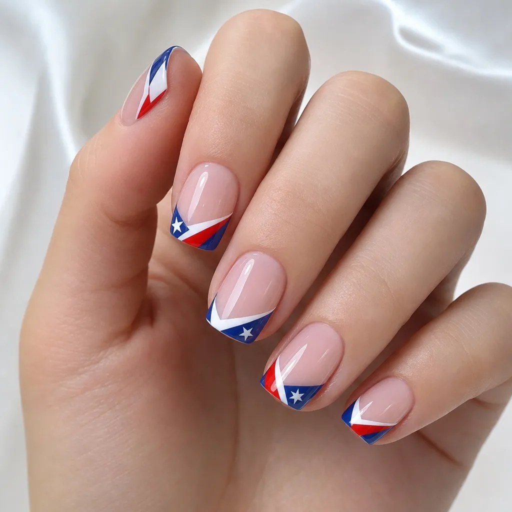 Patriotic Nails for 2026 Geometric Star French Tips With Nude Base