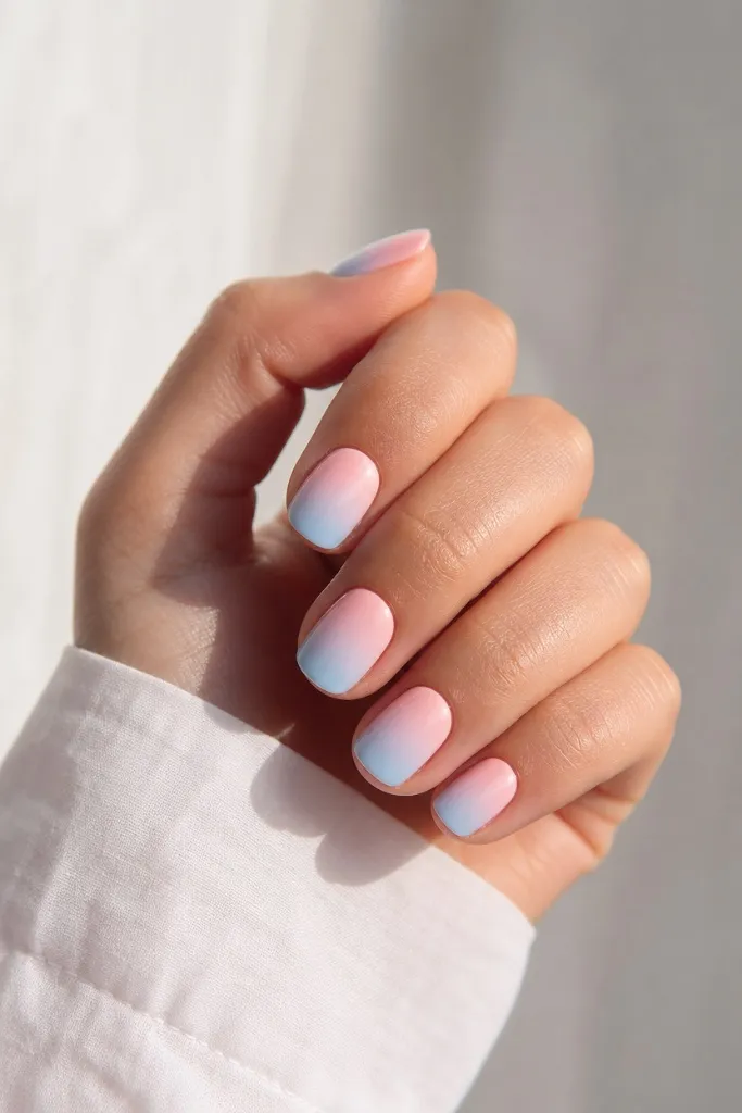 Short Nail Ideas for Summer 2026 Pink-to-Blue Ombré Nails With Cotton Candy Dreams