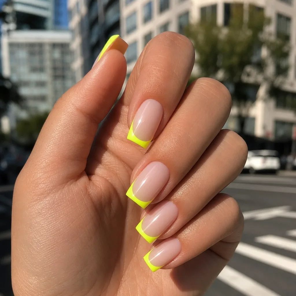 Summer French Nails 2026 Neon Yellow Tips That Own the City Sidewalk
