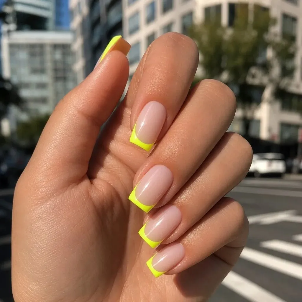 Summer French Nails 2026 Neon Yellow Tips That Own the City Sidewalk