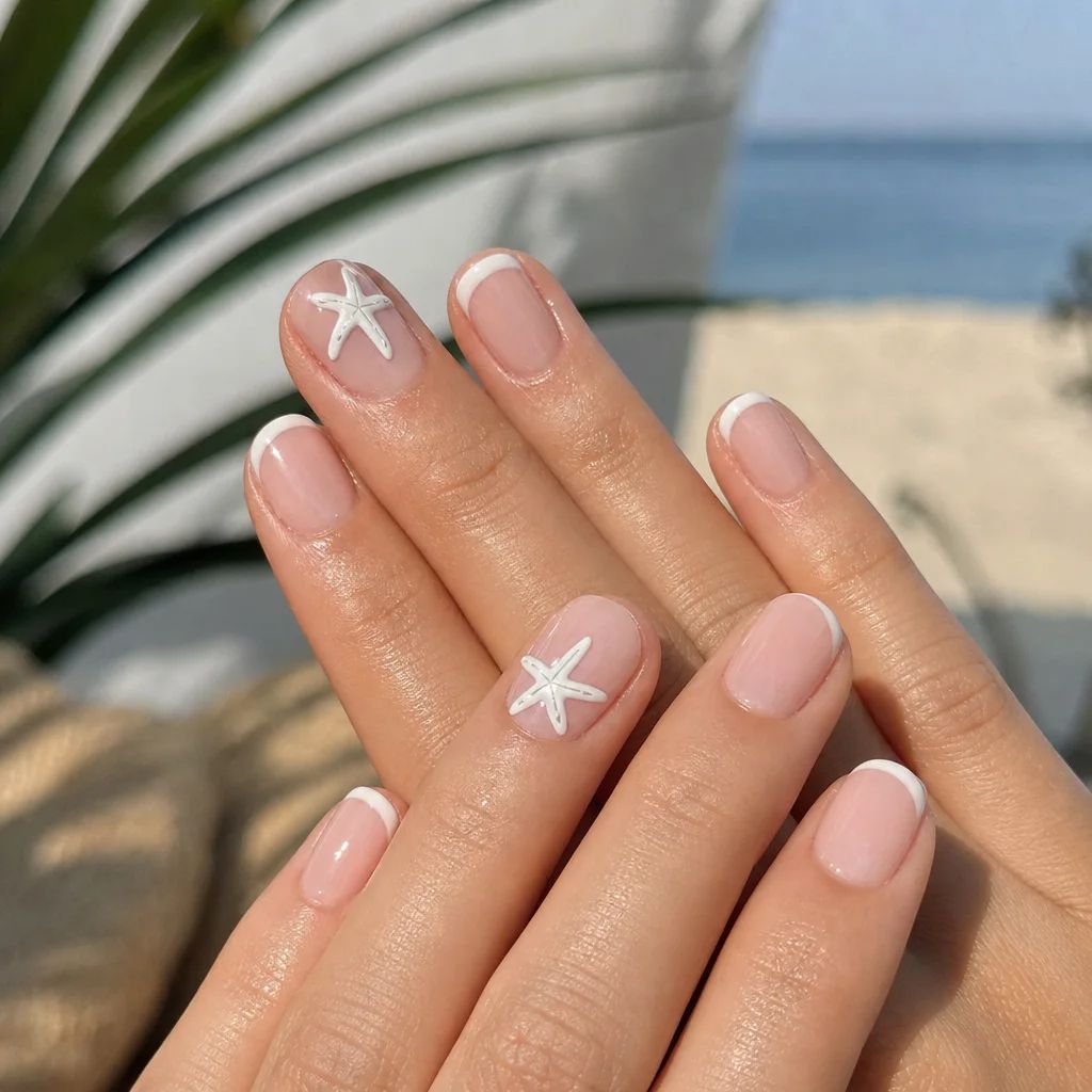 Summer French Nails 2026 Beach-Ready French With Starfish Art