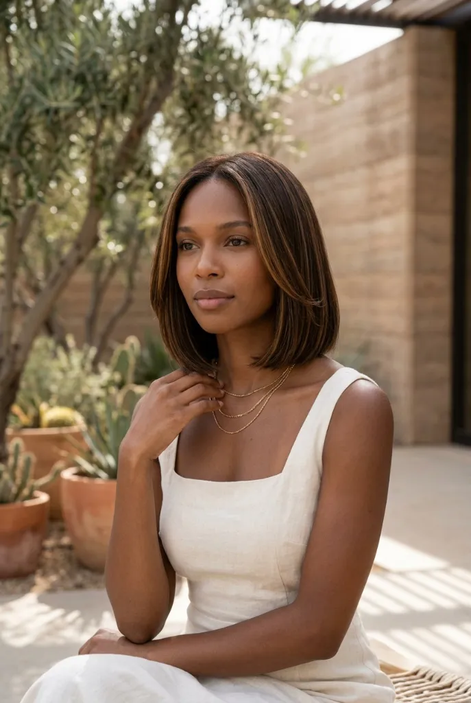 Warm Brunette Blunt Bob