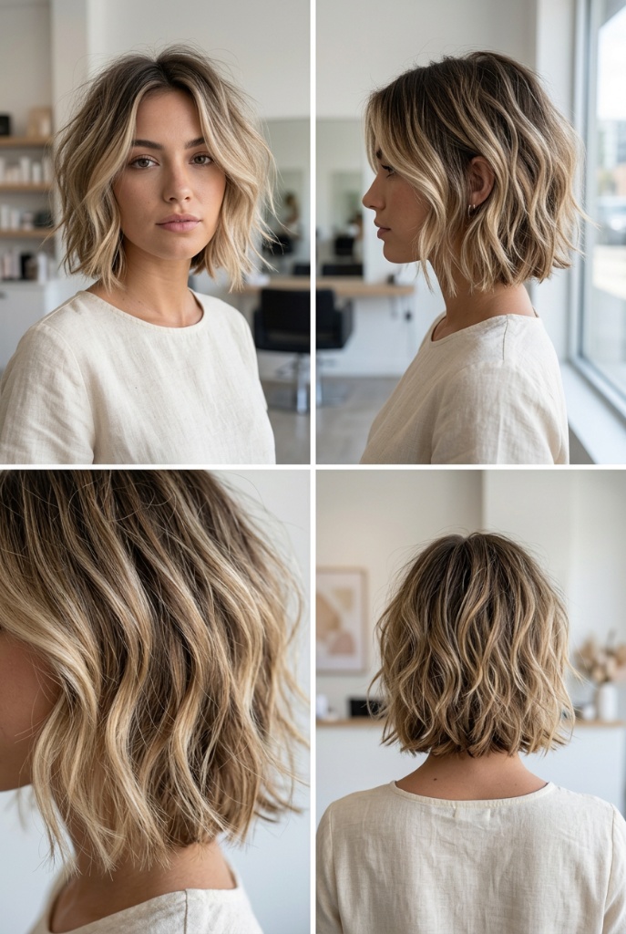 Beachy Balayage Textured Bob