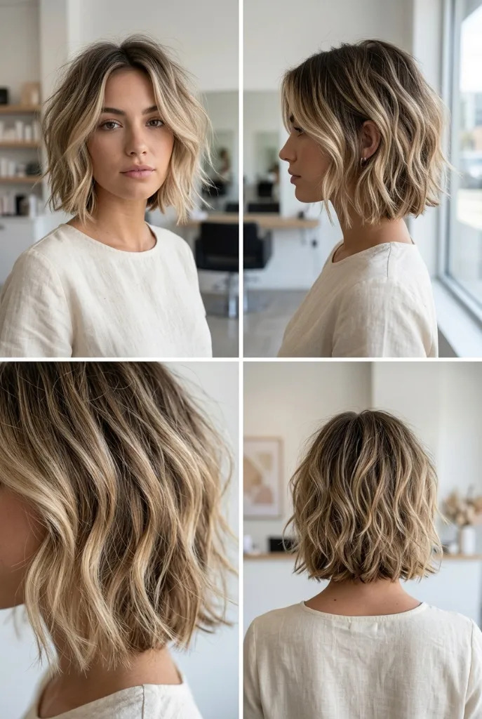 Beachy Balayage Textured Bob