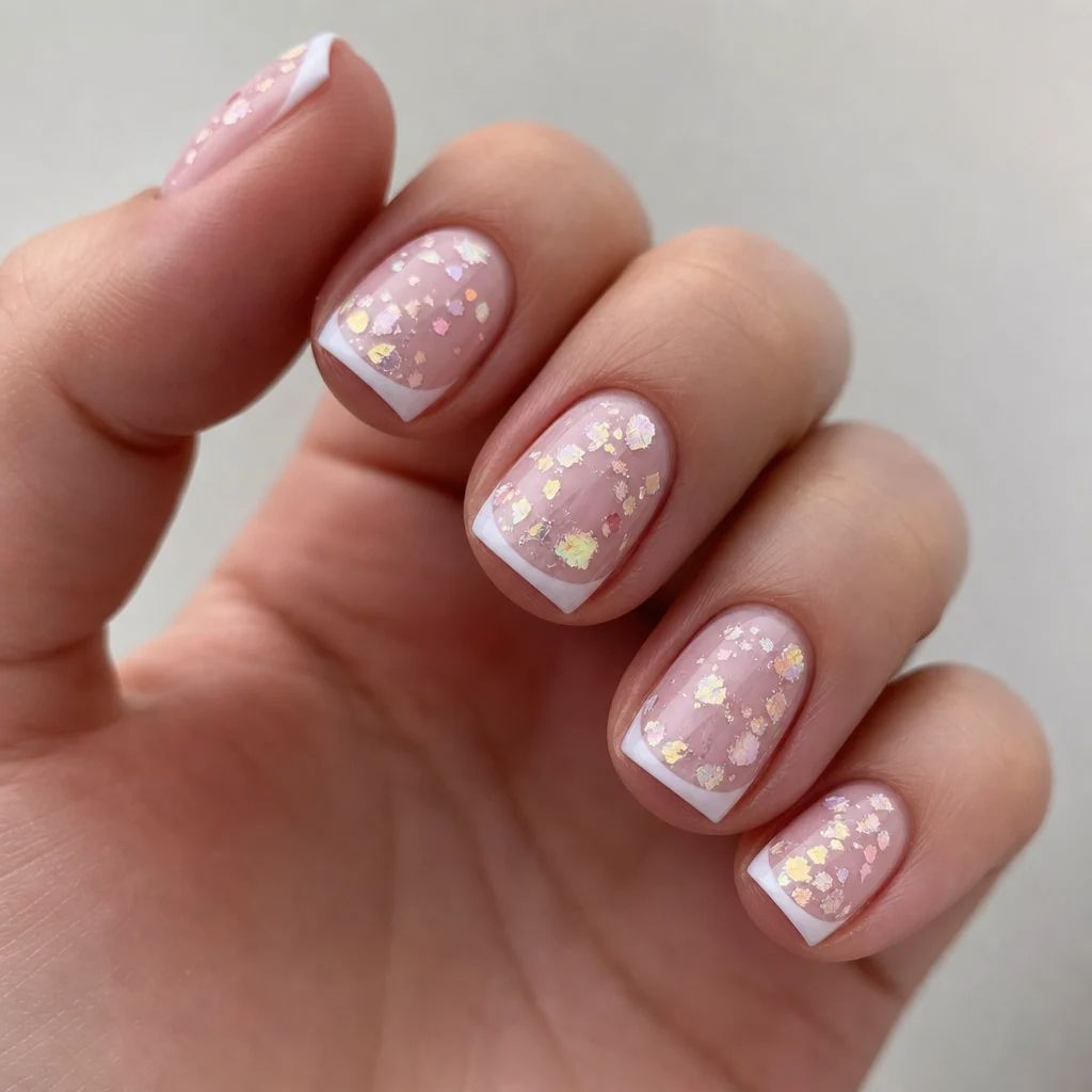 Summer French Nails 2026 French Tips With Iridescent Flake Overlay
