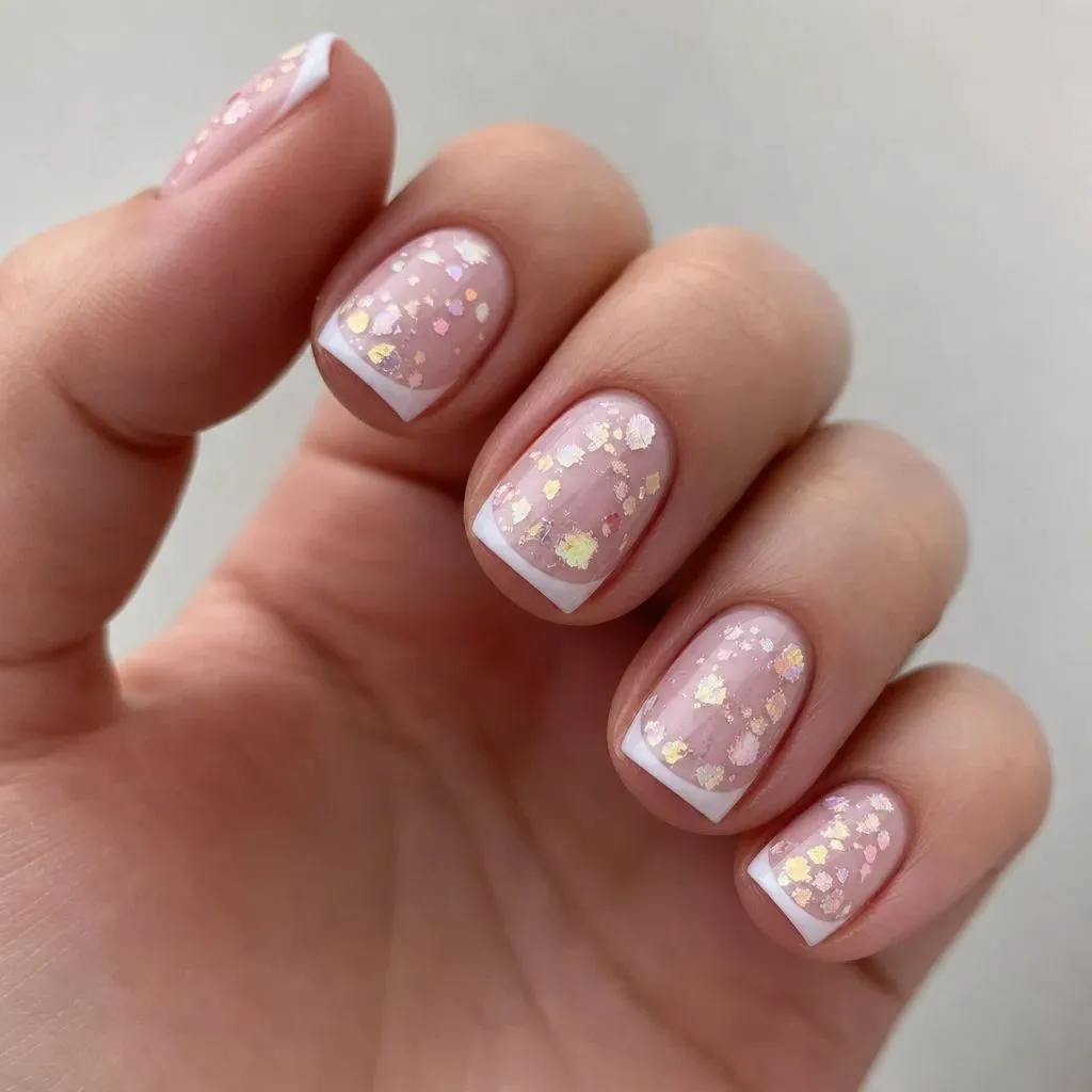 Summer French Nails 2026 French Tips With Iridescent Flake Overlay