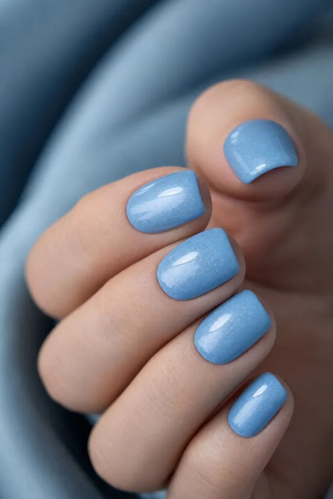 Light Summer Nails 2026 Cornflower Blue Shimmer Nails With Summer Sky Radiance