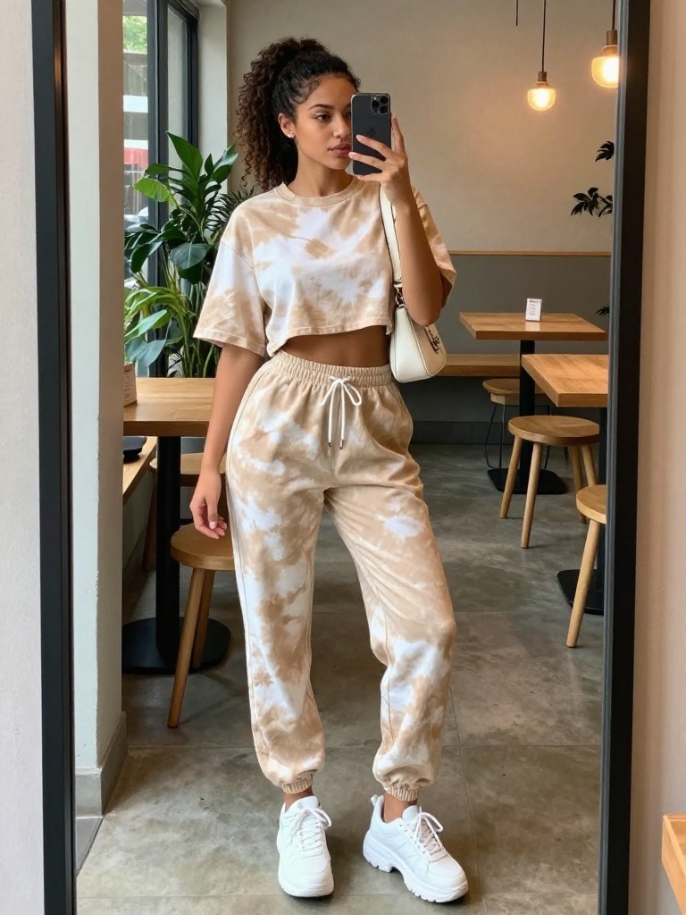 Neutral Tie Dye Set With Sporty Off Duty Edge