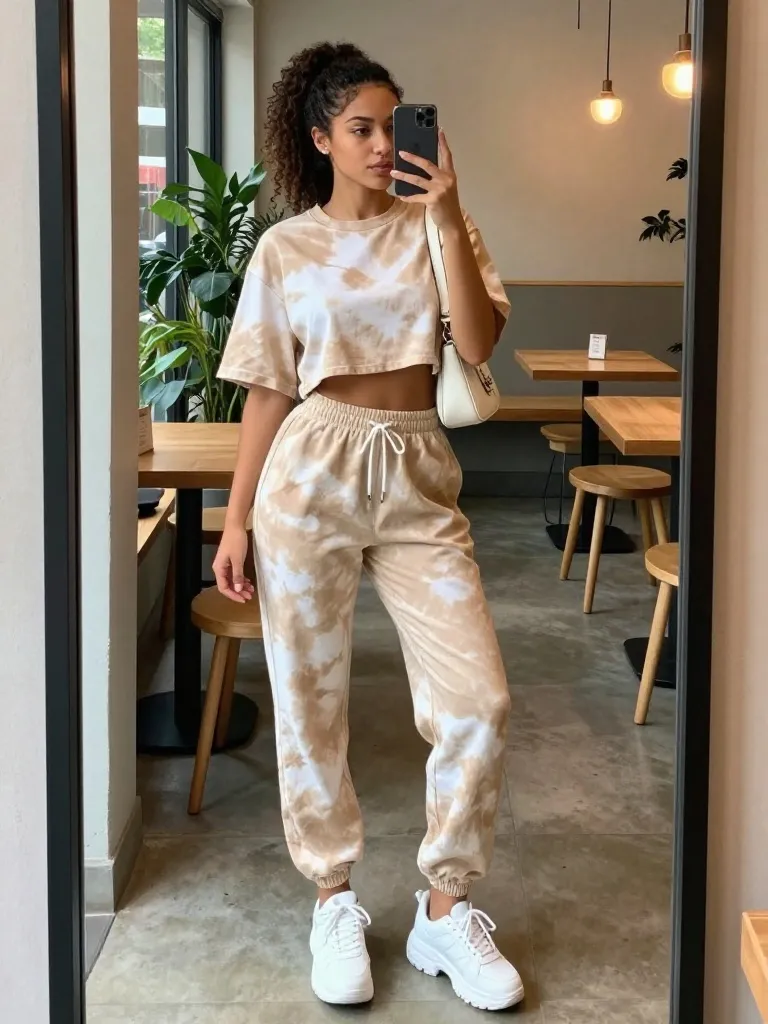 Neutral Tie Dye Set With Sporty Off Duty Edge