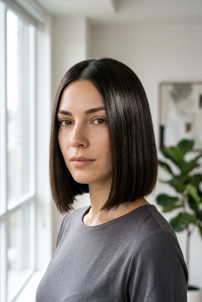 Understated Dark Brunette Bob