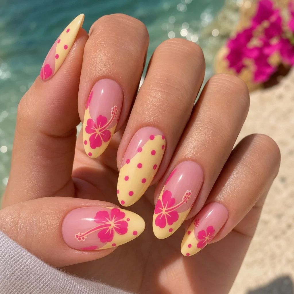 Summer French Nails 2026 Tropical Hibiscus French With Island Vibes