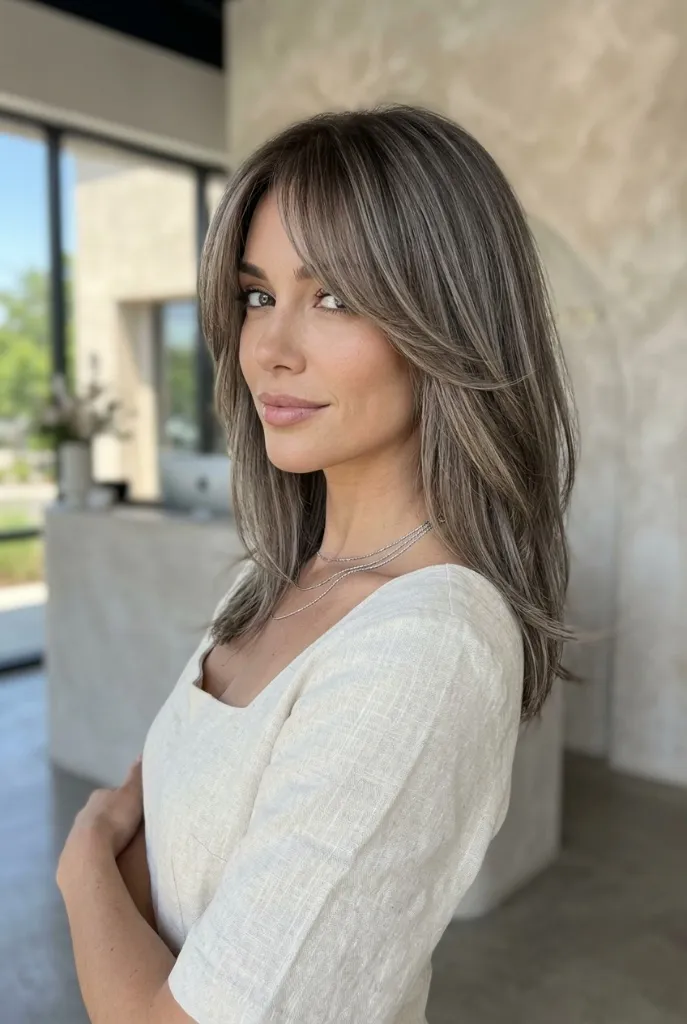 Dimensional Ash Bronde Choppy Shag with Face-Framing Layers