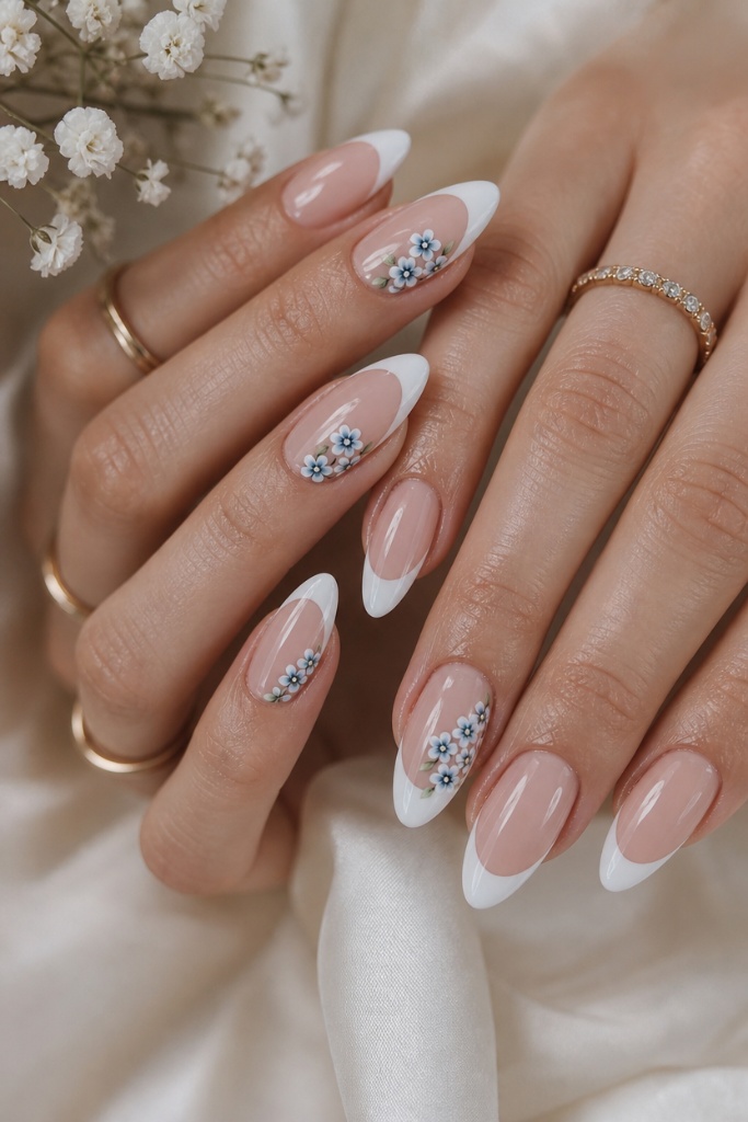 Summer Nails Inspo 2026 Floral French Tip Almonds That Feel Like a Bridal Dream