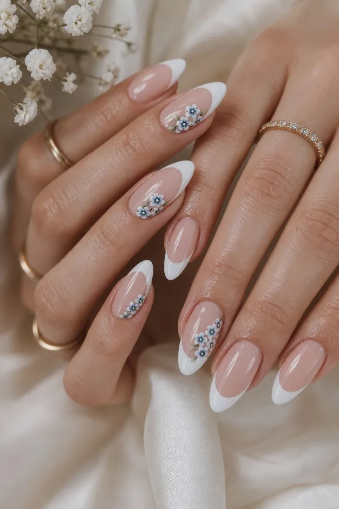 Summer Nails Inspo 2026 Floral French Tip Almonds That Feel Like a Bridal Dream