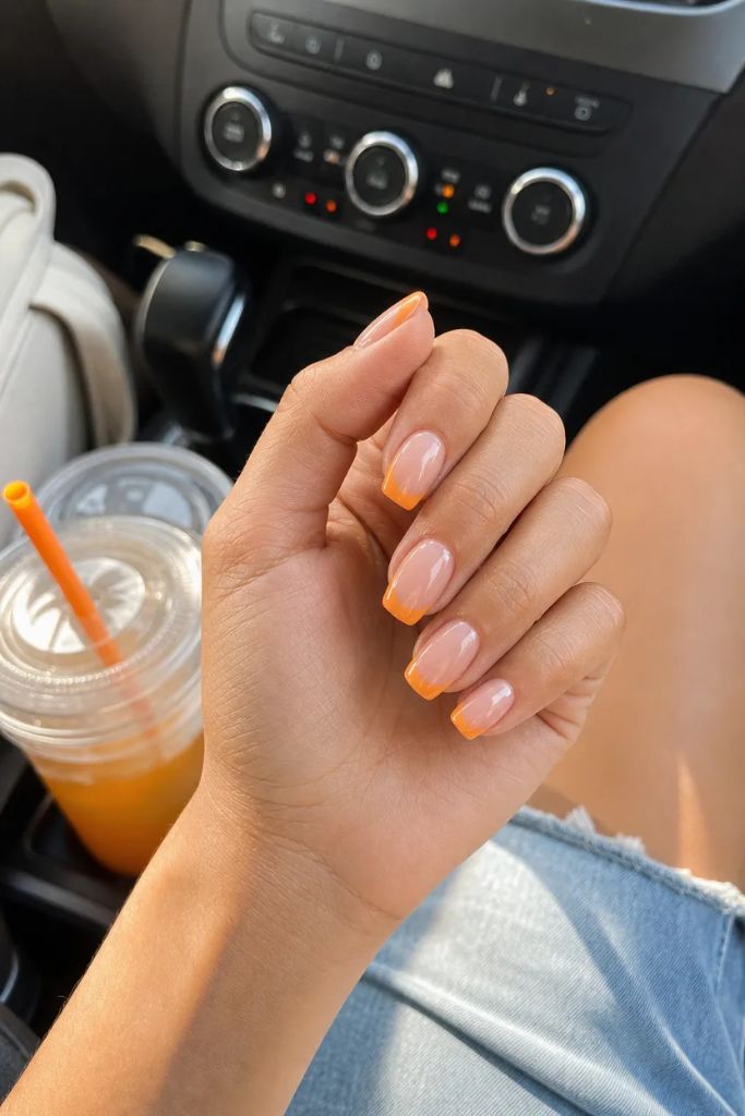 Summer June Nails 2026 Orange Gradient French Nails With Square Tips