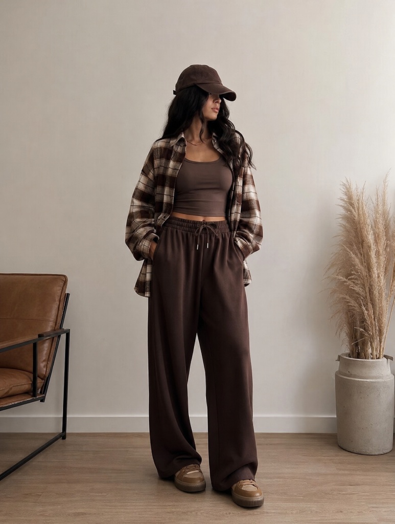 Fall Pants Outfits for Women 2026 Chocolate Tones With Plaid Flannel and Relaxed Weekend Layers