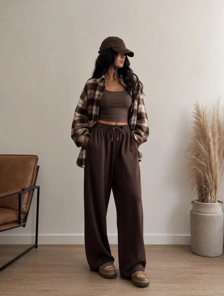 Fall Pants Outfits for Women 2026 Chocolate Tones With Plaid Flannel and Relaxed Weekend Layers
