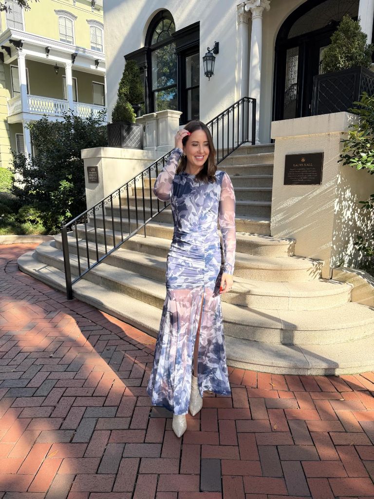 Fall Date Night Outfits 2026 Sheer Floral Maxi With Long Sleeves for a Garden-Party Date