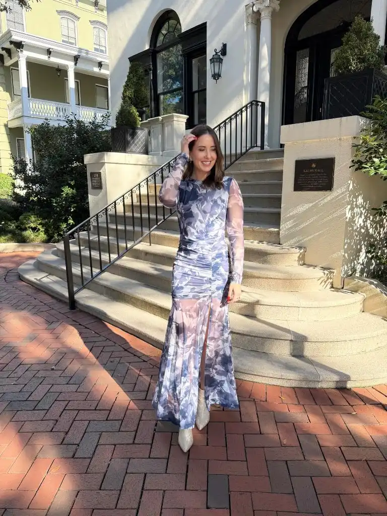 Fall Date Night Outfits 2026 Sheer Floral Maxi With Long Sleeves for a Garden-Party Date