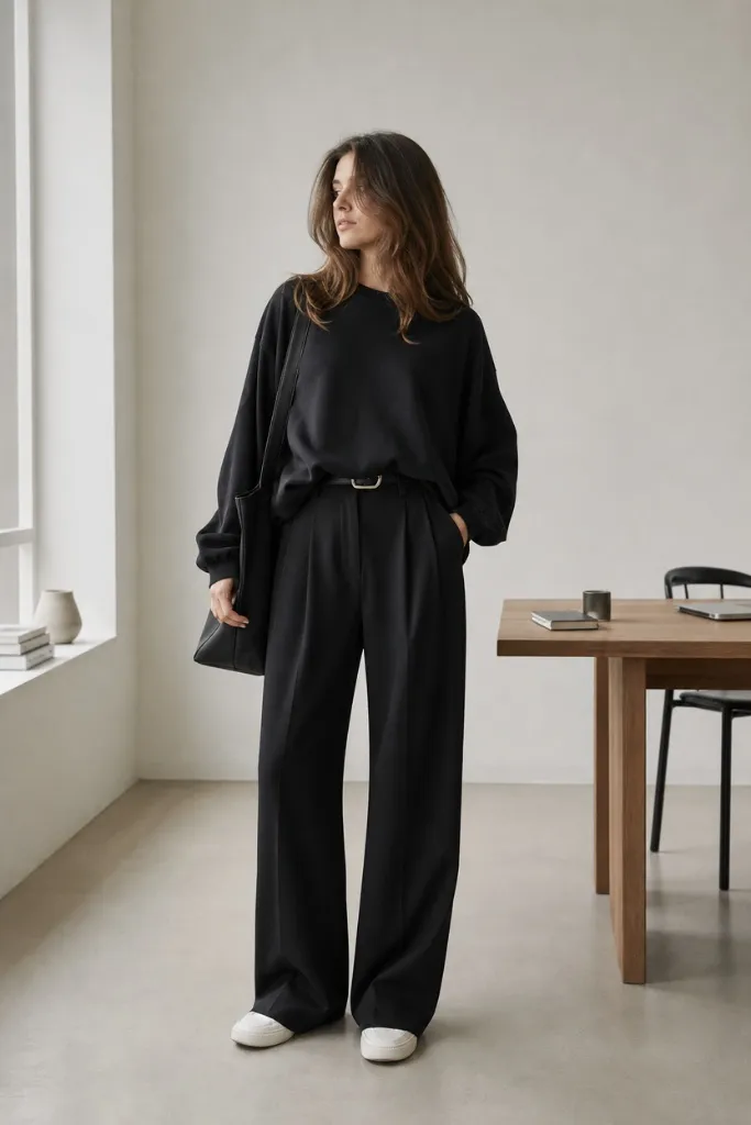Back-to-School Outfits 2026 All-Black Oversized Elegance With Quiet Confidence