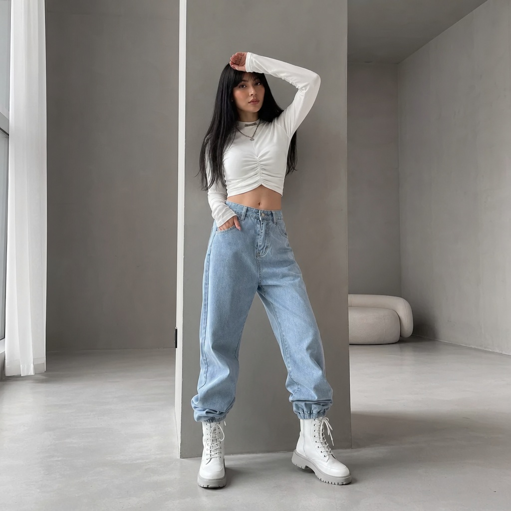 All Outfits with Boots 2026 Light-Wash Baggy Jeans for Easy Weekend Boots