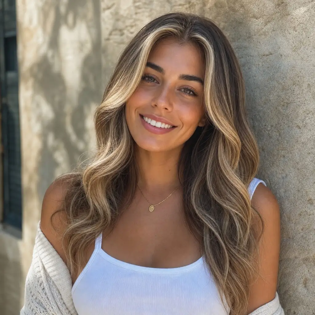 July Hair Color Ideas 2026 Sun-Drenched Bronde With Face-Framing Highlights