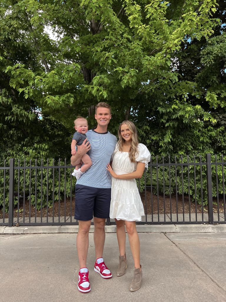 Fall Family Picture Outfits 2026 Red Sneakers and Striped Tees for a Playful Family