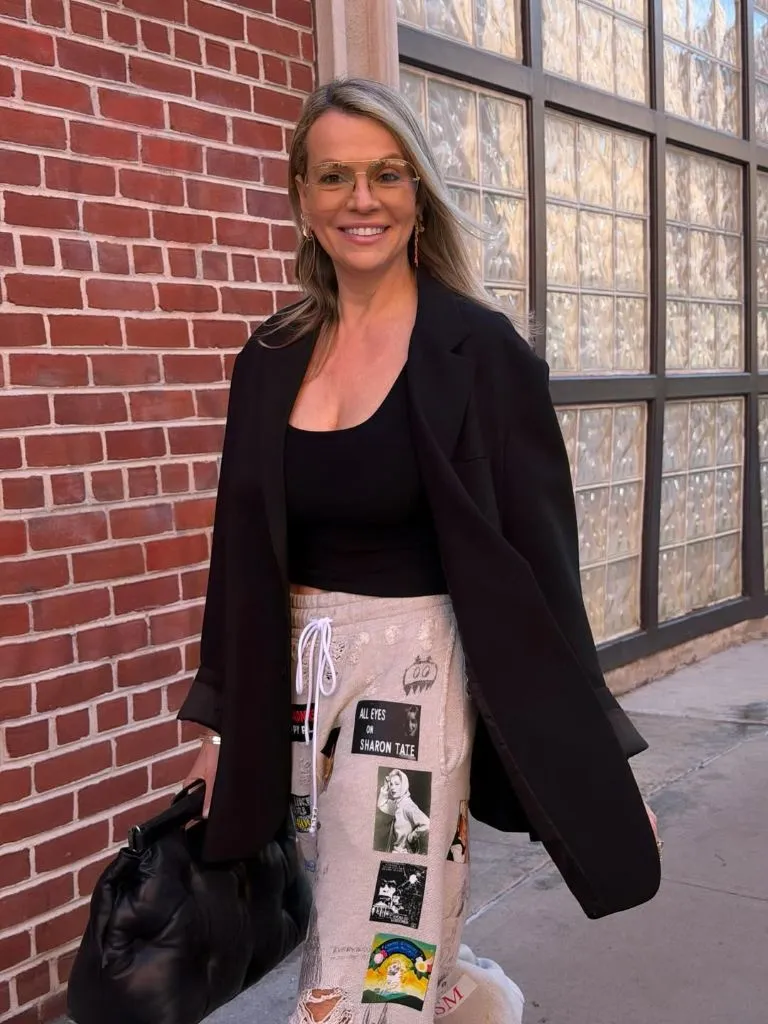 What to Wear This Fall 2026 Over 50 Black Blazer With Crop Top and Patchwork Skirt