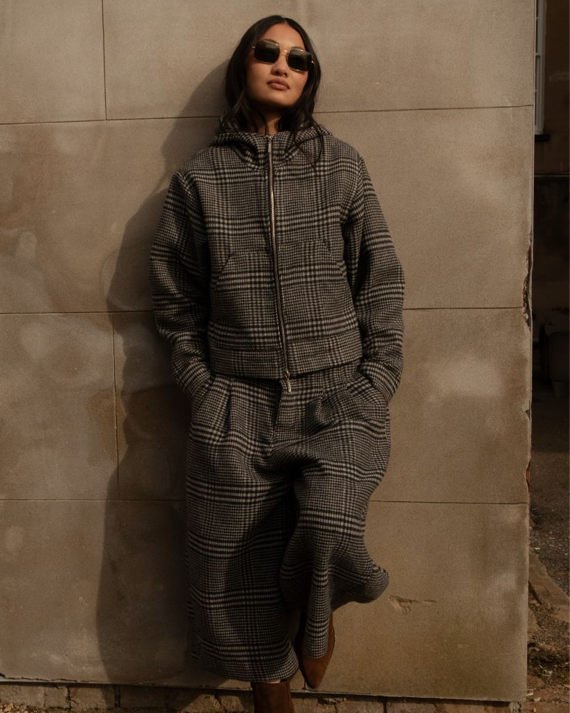 Fall Date Night Outfits 2026 Plaid Wool Hooded Set for a Relaxed Weekend Date