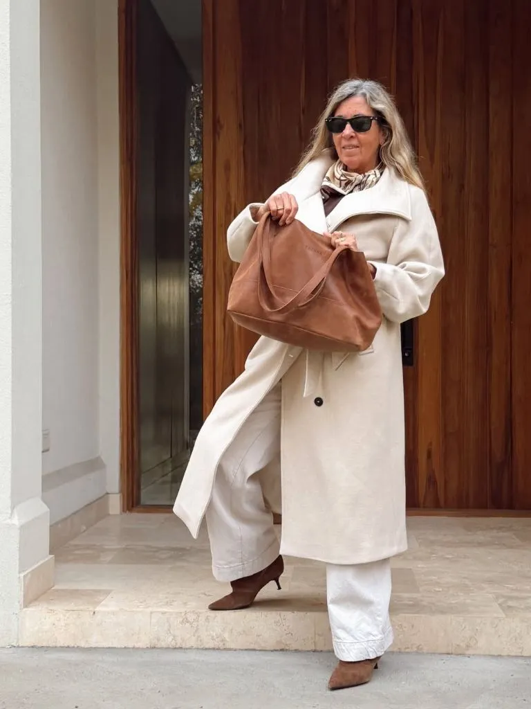 What to Wear This Fall 2026 Over 50 Creamy Wool Coat With Warm Leather Accents