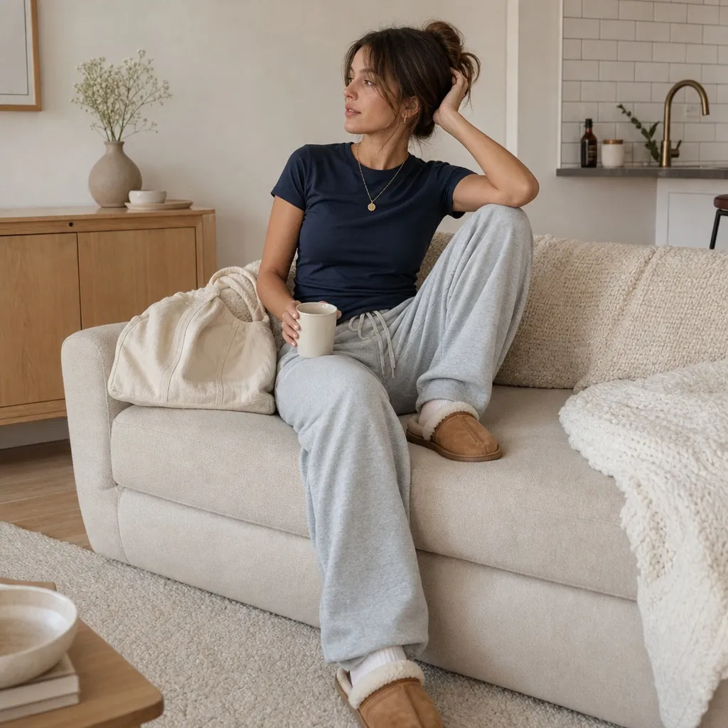 Back-to-School Outfits 2026 Navy Tee and Grey Joggers With At-Home Comfort