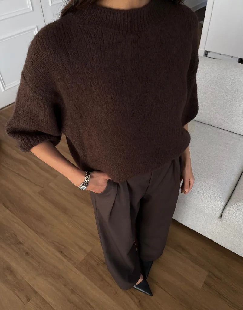 Fall Outfits with Sweater 2026 Chocolate Alpaca Knit With Tonal Trousers
