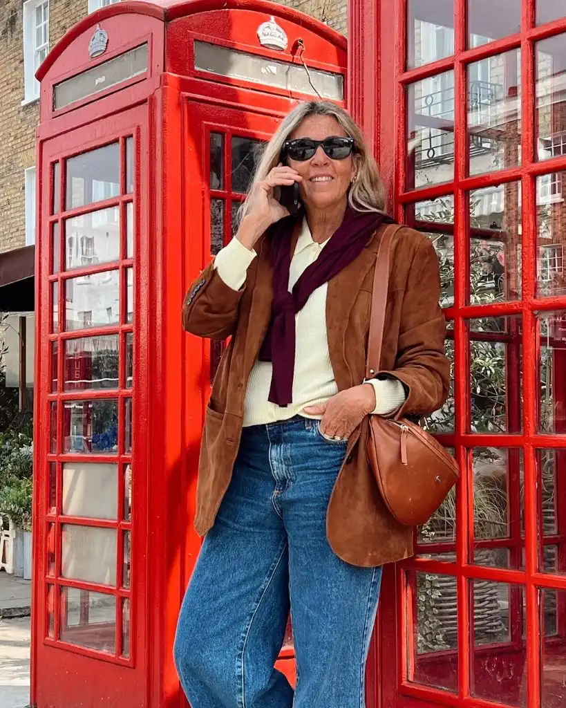 What to Wear This Fall 2026 Over 50 Suede Blazer With Cream Sweater and Jeans