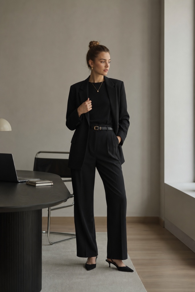 Casual Fall Work Outfits 2026 All-Black Tailored Power With Kitten Heel Precision