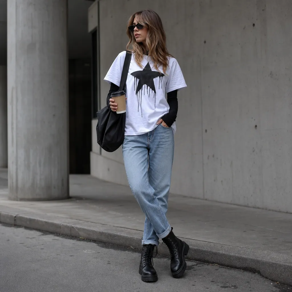 All Outfits with Boots 2026 Graphic Tee and Mom Jeans for Lived-In Combat Boots