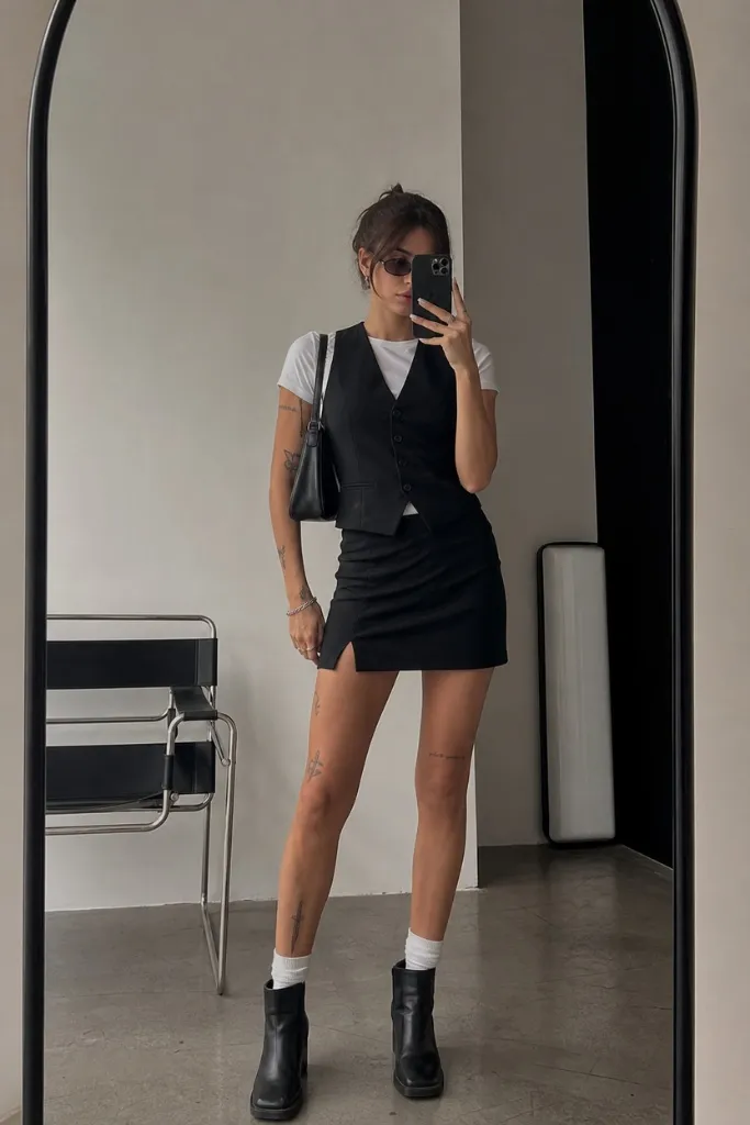 July 2026 Fashion Trends Tailored Black Vest Set With Downtown Edge